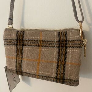 Tan & Orange Plaid Crossbody Bag/Wristlet